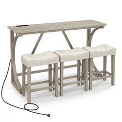 4-Piece Bar Table Set Counter Height Bistro Table With Power Outlet-Grey