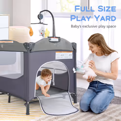 Nursery Travel Cot Folding Baby Playpen Play Yard With Changing Table