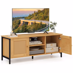 Boho TV Stand for TVs up to 55â PE Rattan Media Console Table