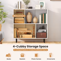 Open Shelf Bookcase Cube Bookshelf 4 Compartments Display Rack White