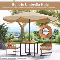 4PCS Acacia Wood Patio Dining Set Outdoor Rectangular Table And Chairs