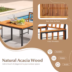 4PCS Acacia Wood Patio Dining Set Outdoor Rectangular Table And Chairs