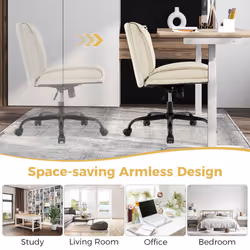 Cross Legged Chair PU Leather Upholstered Desk Chair With Wheels-Beige