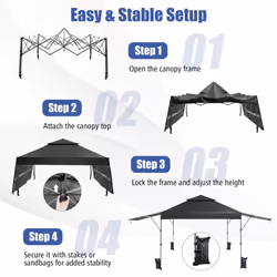 10 x 17.6 FTÂ  Outdoor Instant Pop-up Canopy Tent W/ Dual Half Awnings-Black