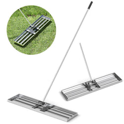 106 cm Lawn Leveling Rake Heavy Duty Level Lawn Tool w/ Handle for Soil-Silver