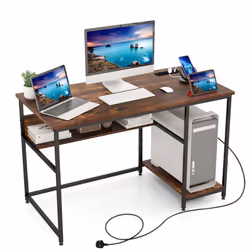 120CM Computer Desk w/ Power Outlet & Shelf Home Office Studying Table