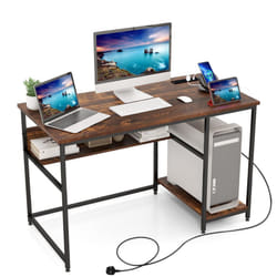 120CM Computer Desk w/ Power Outlet & Shelf Home Office Studying Table