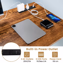120CM Computer Desk w/ Power Outlet & Shelf Home Office Studying Table