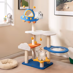 124cm Tall Cat Tree Space-Themed Multi-Level Cat Kitten Tower w/ UFO Top Perch