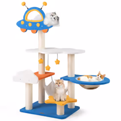 124cm Tall Cat Tree Space-Themed Multi-Level Cat Kitten Tower w/ UFO Top Perch