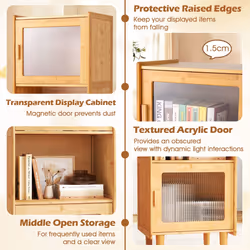 130cm Kitchen Bamboo Sideboard 3-Cube Display Cabinet Bookcase w/ 2 Acrylic Doors