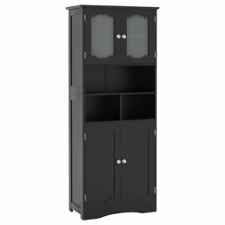 148cm Tall Bathroom Cabinet Freestanding Storage Cabinet with Tempered Glass Doors
