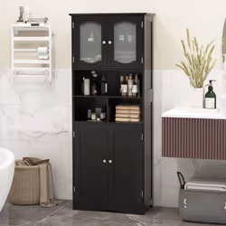 148cm Tall Bathroom Cabinet Freestanding Storage Cabinet with Tempered Glass Doors