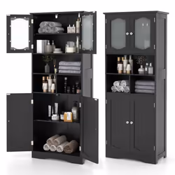 148cm Tall Bathroom Cabinet Freestanding Storage Cabinet with Tempered Glass Doors