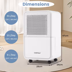 15 L/Day Dehumidifier for Home 20 Square Metre Dehumidifier w/ 4 Modes