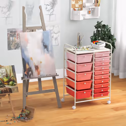 15-Drawer Storage Trolley Mobile Organiser Shelving Unit Utility Cart Gradient Pink