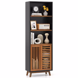 178 CM Bookshelf 5-Tier Bookcase w/ Reversible Adjustable Shelf-Black