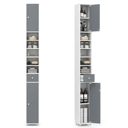 180 cm Bathroom Tall Slim Cabinet Freestanding Storage Cabinet w/ Drawer-Grey & White