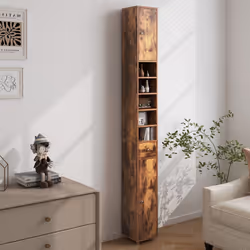 180 cm Bathroom Tall Slim Cabinet Freestanding Storage Cabinet w/ Drawer-Grey & White