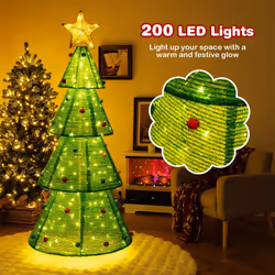 190 CM Collapsible Christmas Tree Tinsel Pre-lit Christmas Decoration