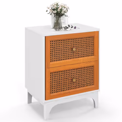 2 Drawer Rattan Nightstand Boho Accent Table Bedroom Bedside Table