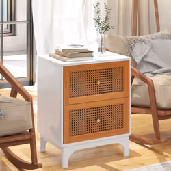 2 Drawer Rattan Nightstand Boho Accent Table Bedroom Bedside Table