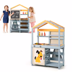 2 in 1 Wooden Mud Kitchen Outdoor Play Kitchen & Grocery Store with Removable Sink