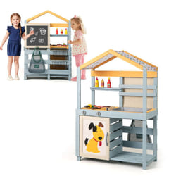2 in 1 Wooden Mud Kitchen Outdoor Play Kitchen & Grocery Store with Removable Sink