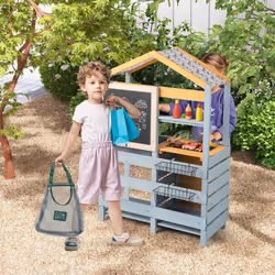 2 in 1 Wooden Mud Kitchen Outdoor Play Kitchen & Grocery Store with Removable Sink