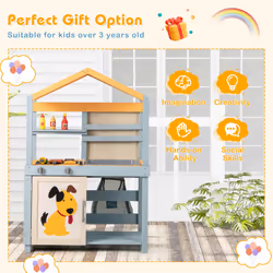 2 in 1 Wooden Mud Kitchen Outdoor Play Kitchen & Grocery Store with Removable Sink