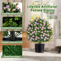 2 Pack Artificial Boxwood Topiary Ball Tree Faux Shrub Bushes-Purple
