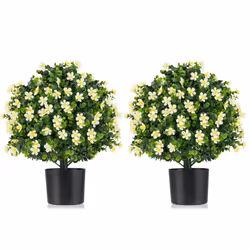 2 Pack Artificial Boxwood Topiary Ball Tree Faux Shrub Bushes-White