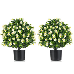 2 Pack Artificial Boxwood Topiary Ball Tree Faux Shrub Bushes-White