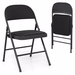 2 Pack Folding Chairs Padded Party Chairs with Metal Frame-Black