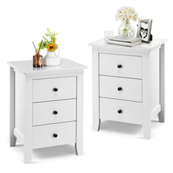 2 Pcs Bedside Table Wooden Nightstand End Side Table w/ 3 Drawers-White