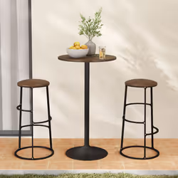 2 PCS Round Top Pub and Bar Table Standing Bistro Table w/ MDF Top & Black Leg