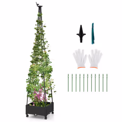 206 cm Garden Obelisk Trellis Tall Plant Support w/ Wheels Outdoor Tomato Cage