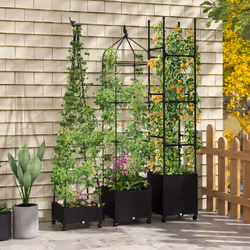 206 cm Garden Obelisk Trellis Tall Plant Support w/ Wheels Outdoor Tomato Cage