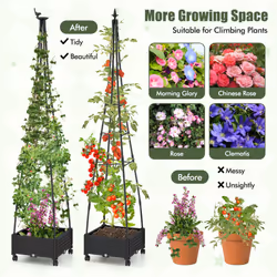 206 cm Garden Obelisk Trellis Tall Plant Support w/ Wheels Outdoor Tomato Cage