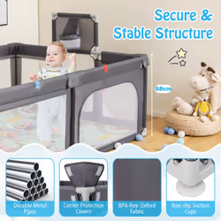 207 x 142 cm Large Baby Playpen Safe Play Yard w/ Basketball Hoop & Mat-Dark Grey