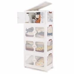 212L Storage Bins Stackable Storage Containers with Lid & Wheels-White