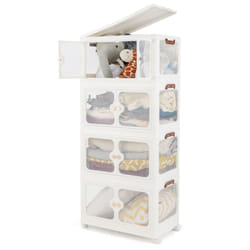 212L Storage Bins Stackable Storage Containers with Lid & Wheels-White