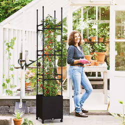 219 cm Rolling Tomato Cage Vertical Planter w/ Trellis Self-Watering Planter Box