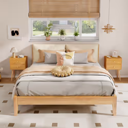 2-Drawer Sofa Side Bedside Table w/ Solid Wood Legs-Oak