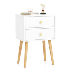 2-Drawer Sofa Side Bedside Table w/ Solid Wood Legs-White