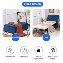 2-in-1 Convertible Sofa Bed Folding Ottoman Sleeper Space Saving Couch Lounger