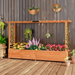 2M Raised Garden Bed Fir Wood Climbing Planter Box w/ 2-Sided Trellis