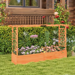 2M Raised Garden Bed Fir Wood Climbing Planter Box w/ 2-Sided Trellis