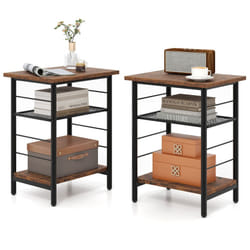 2PCS Industrial End Table Height Adjustable 3-Tier Side Table-Brown