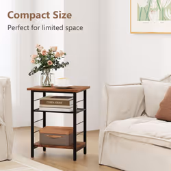 2PCS Industrial End Table Height Adjustable 3-Tier Side Table-Brown